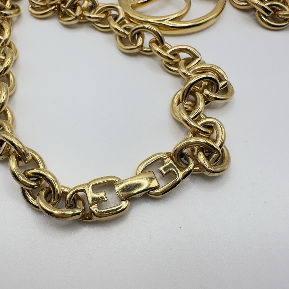 Vintage Givenchy Necklace Long Gold Tone Chain "G" Pendant Runway Modernist 70s - Picture 7 of 16